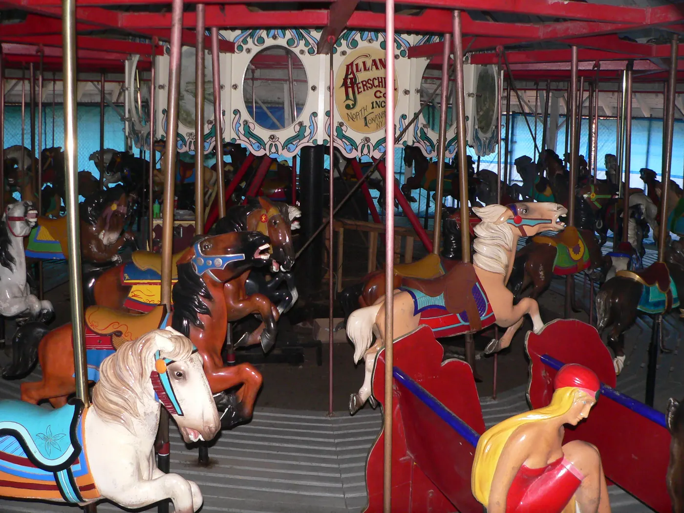 Detail of the Ross Park carousel horses in Binghamton